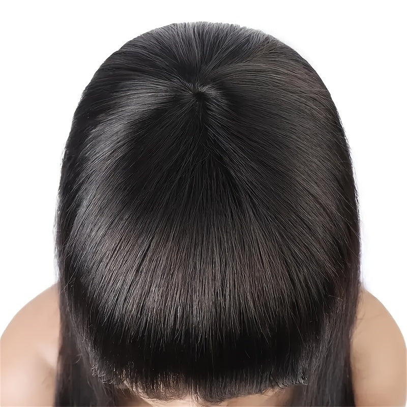 Glueless Bone Straight Wigs with Bangs 100% Long And True Length Human Hair Natural Black Color Wigs for Women Party Gifts Full Machine Made Rose Cap Straight No Glue No Lace Wigs 16inch-40inch
